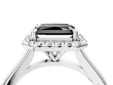 White gold Fancy Black Radiant Cut Halo Round Diamond Solitaire Engagement Ring with Pave Band and Four-Prong Setting_28