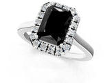 White gold Fancy Black Radiant Cut Halo Round Diamond Solitaire Ring with Pavé Band and Four-Prong Setting_1