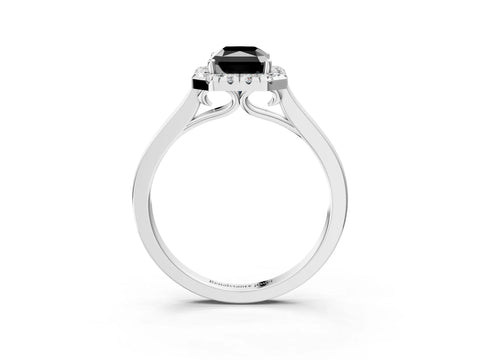 White gold Fancy Black Radiant Cut Halo Round Diamond Solitaire Ring with Pavé Band and Four-Prong Setting_3