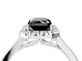 White gold Fancy Black Radiant Cut Halo Round Diamond Solitaire Ring with Pavé Band and Four-Prong Setting_4