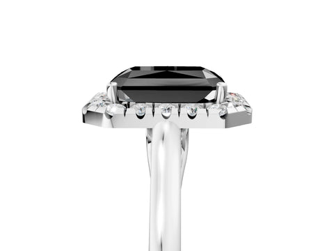 White gold Fancy Black Radiant Cut Halo Round Diamond Solitaire Ring with Pavé Band and Four-Prong Setting_5