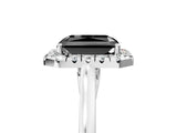 White gold Fancy Black Radiant Cut Halo Round Diamond Solitaire Ring with Pavé Band and Four-Prong Setting_5