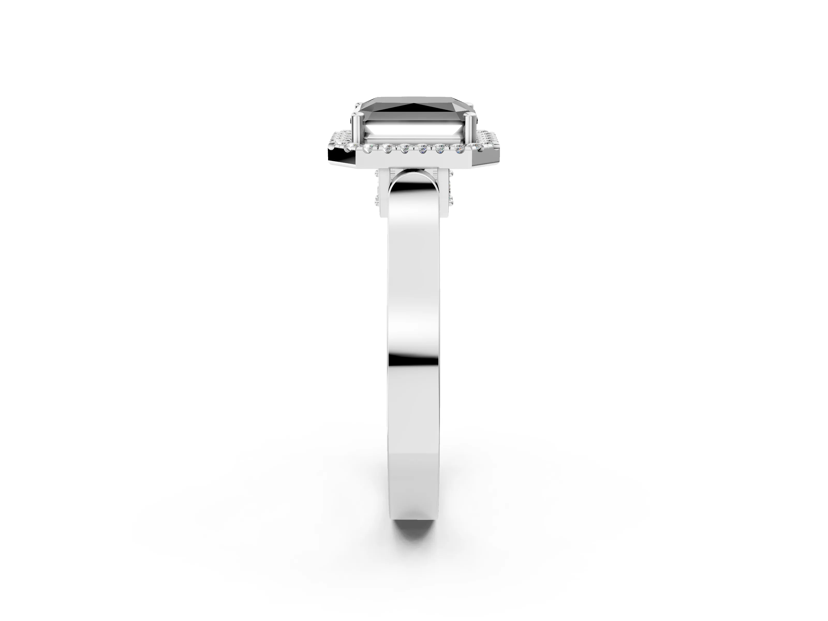 White gold Fancy Black Radiant Cut Halo Round Diamond Twist Band with Four-Prong Setting_26