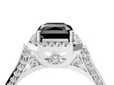 White gold Fancy Black Radiant Cut Halo Round Diamond Twist Band with Four-Prong Setting_28