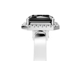 White gold Fancy Black Radiant Cut Halo Round Diamond Twist Band with Four-Prong Setting_29