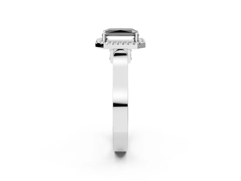 White gold Fancy Black Radiant Cut Halo Round Diamond Twist Band with Four-Prong Setting_2