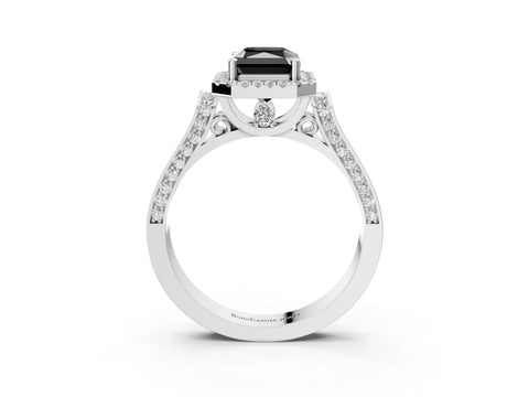 White gold Fancy Black Radiant Cut Halo Round Diamond Twist Band with Four-Prong Setting_3