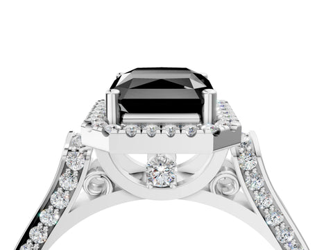 White gold Fancy Black Radiant Cut Halo Round Diamond Twist Band with Four-Prong Setting_4