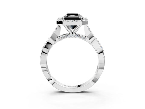 White gold Fancy Black Radiant Cut Halo Twist Band with Four-Prong Setting_3