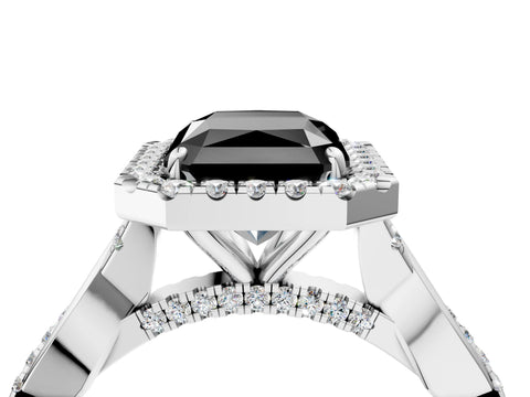 White gold Fancy Black Radiant Cut Halo Twist Band with Four-Prong Setting_4
