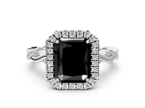 White gold Fancy Black Radiant Cut Halo Twist Band with Four-Prong Setting_72