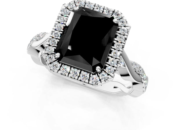 Platinum Radiant Cut Interwoven Twist Halo Engagement Ring Setting for Black Center
