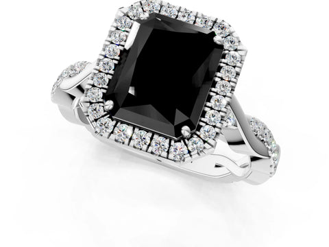 White gold Fancy Black Radiant Cut Halo Twist Band with Four-Prong Setting_73