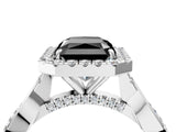 White gold Fancy Black Radiant Cut Halo Twist Band with Four-Prong Setting_76