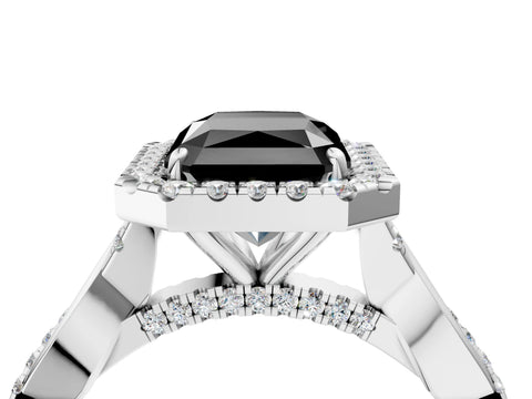 White gold Fancy Black Radiant Cut Halo Twist Band with Four-Prong Setting_76