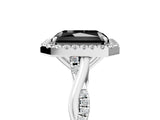 White gold Fancy Black Radiant Cut Halo Twist Band with Four-Prong Setting_77