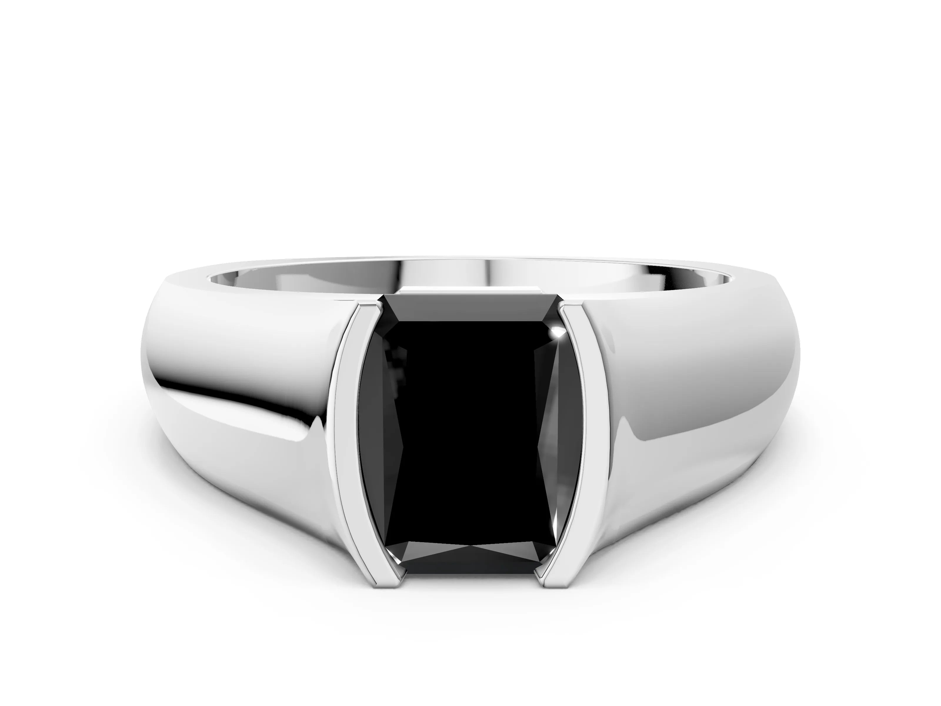 White gold Fancy Black Radiant Cut Solitaire Bezel Set Diamond Ring with Wide Band_12