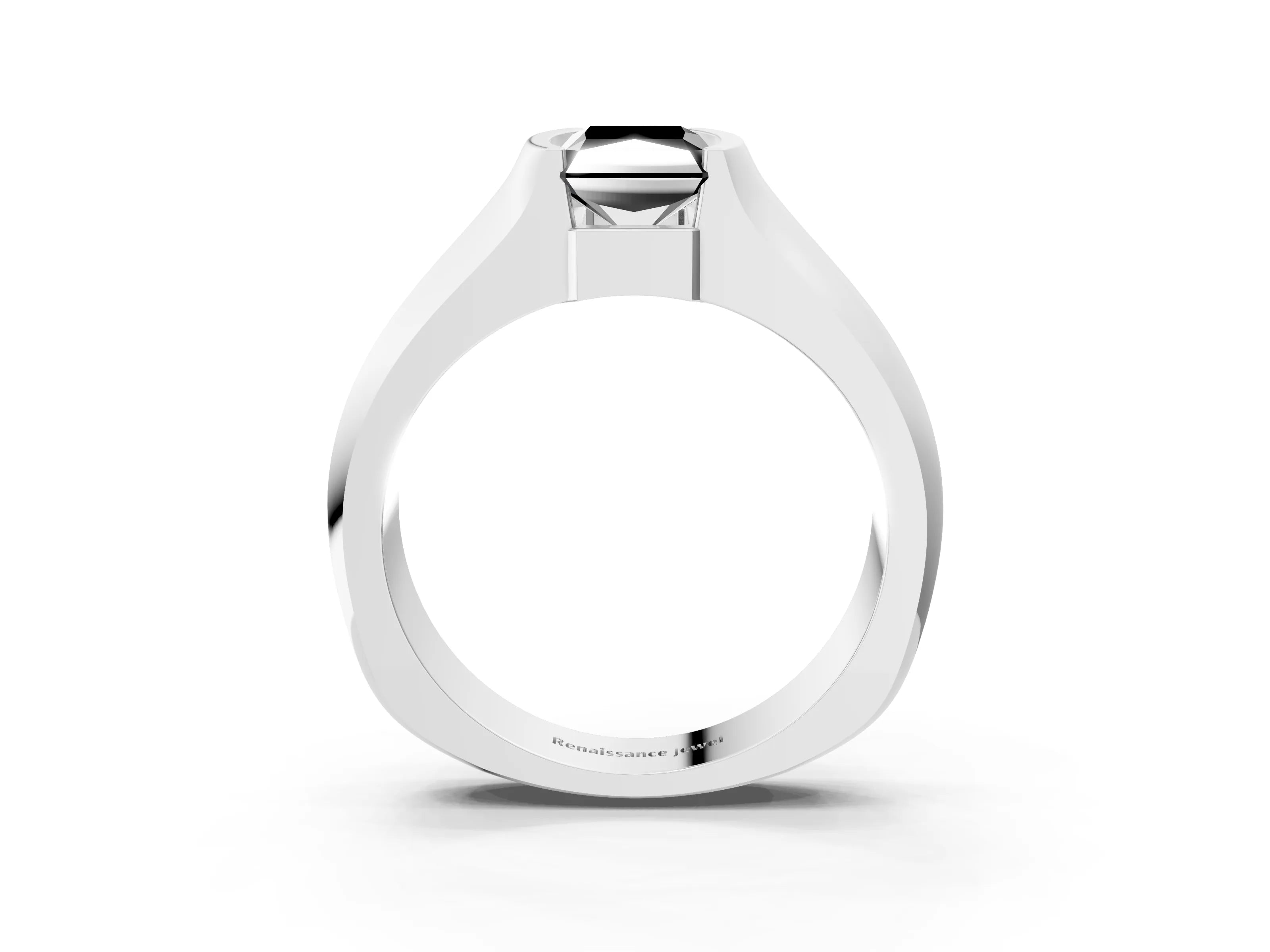 White gold Fancy Black Radiant Cut Solitaire Bezel Set Diamond Ring with Wide Band_15
