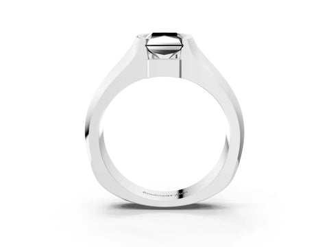 White gold Fancy Black Radiant Cut Solitaire Bezel Set Diamond Ring with Wide Band_15
