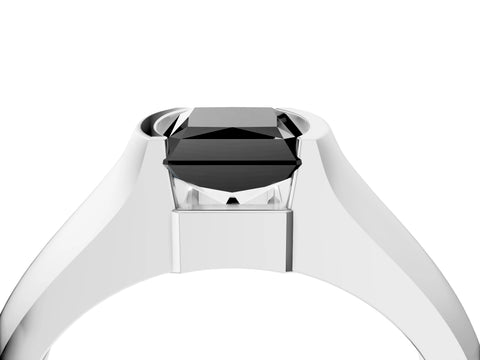 White gold Fancy Black Radiant Cut Solitaire Bezel Set Diamond Ring with Wide Band_16