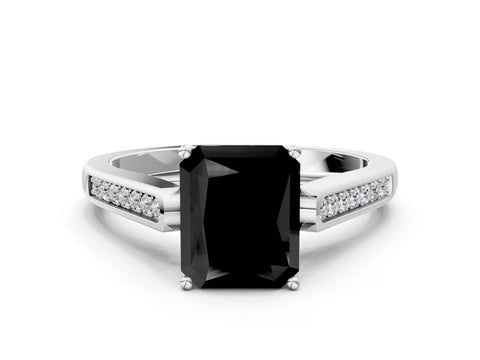 White gold Fancy Black Radiant Cut Solitaire Cathedral Diamond Engagement Ring with Channel-Set Band and Four-Prong Setting_15