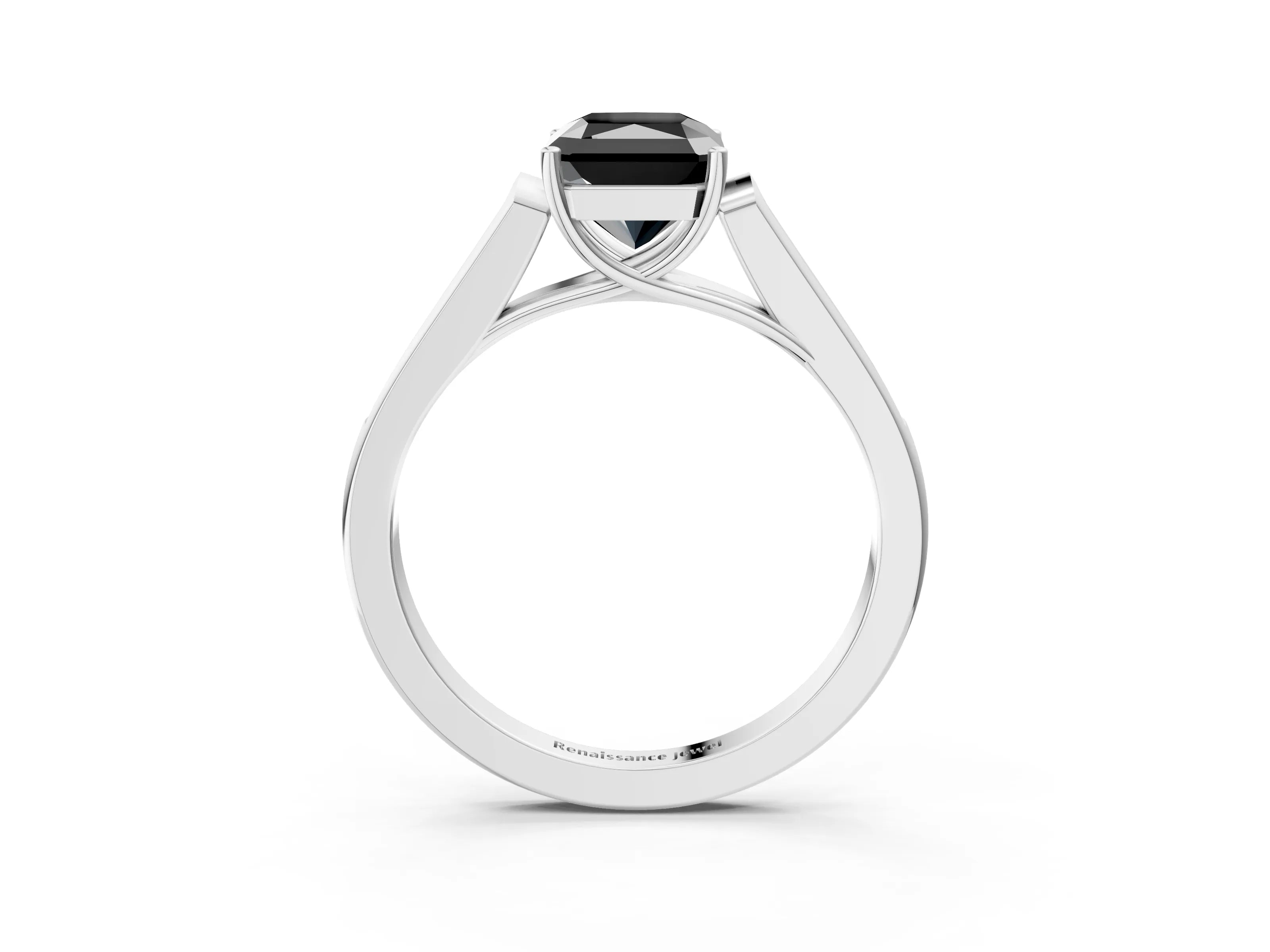 White gold Fancy Black Radiant Cut Solitaire Cathedral Diamond Engagement Ring with Channel-Set Band and Four-Prong Setting_18