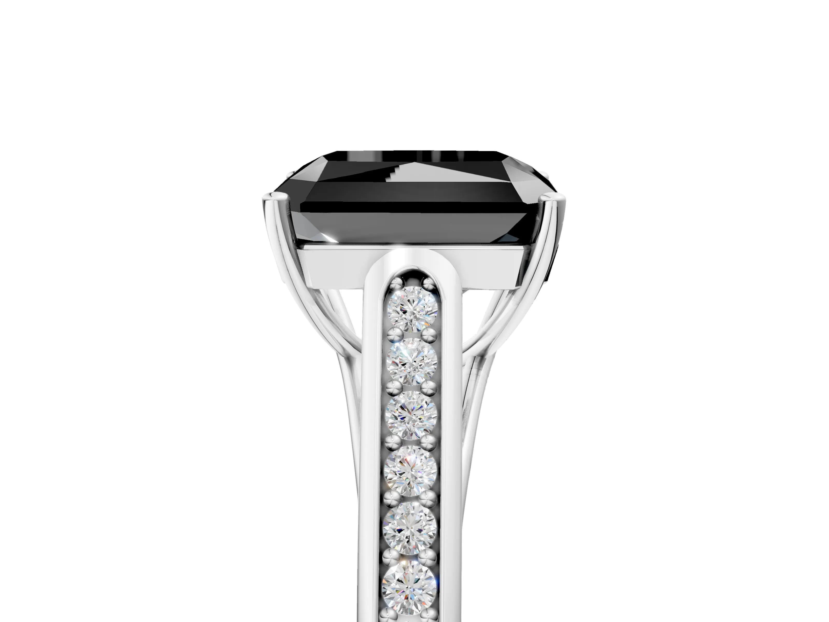 White gold Fancy Black Radiant Cut Solitaire Cathedral Diamond Engagement Ring with Channel-Set Band and Four-Prong Setting_20