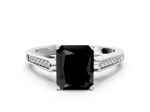 White gold Fancy Black Radiant Cut Solitaire Cathedral Diamond Engagement Ring with Channel-Set Band and Four-Prong Setting_3
