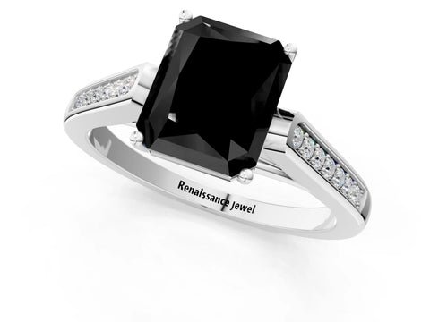 White gold Fancy Black Radiant Cut Solitaire Cathedral Diamond Engagement Ring with Channel-Set Band and Four-Prong Setting_4