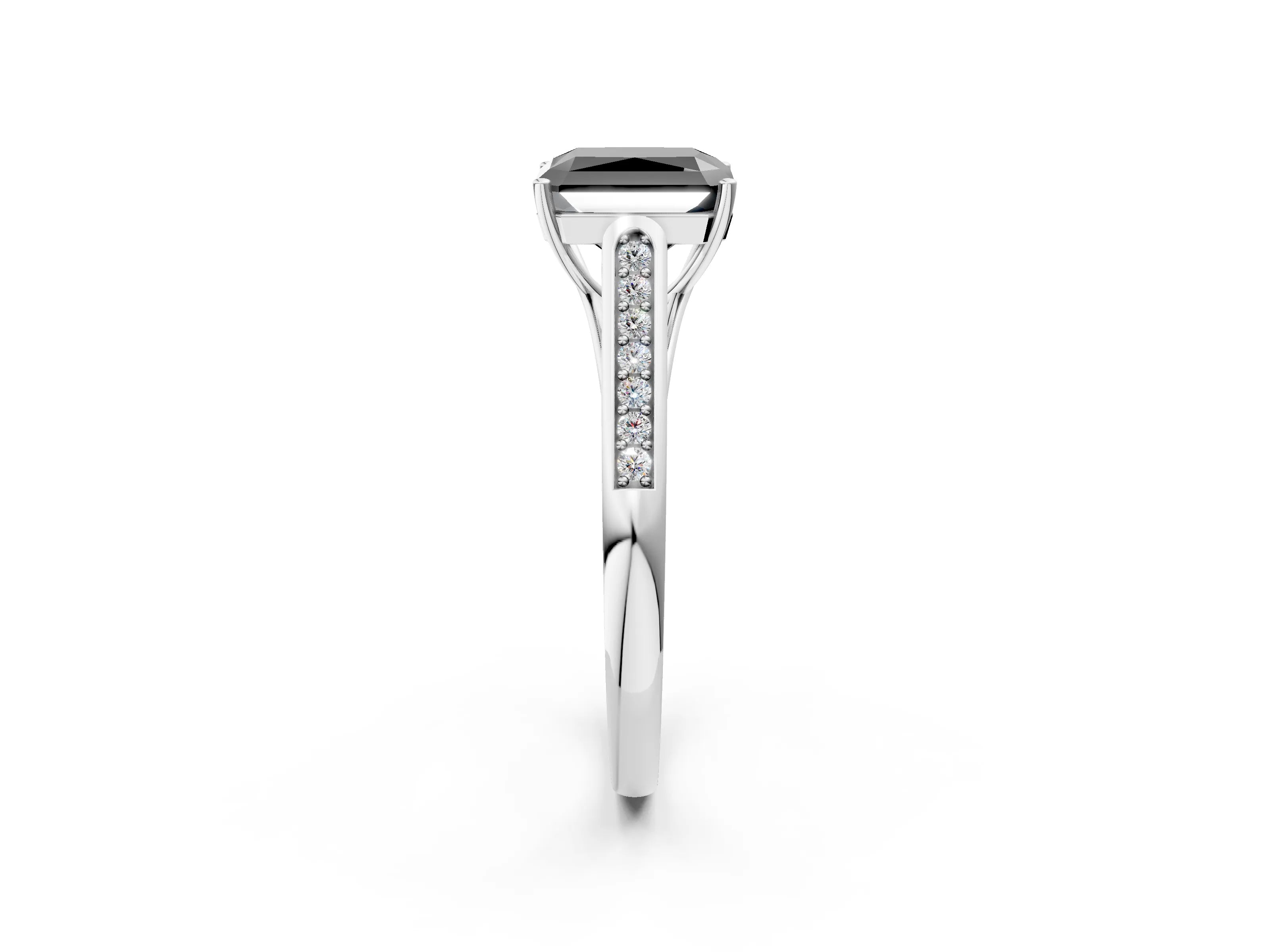 White gold Fancy Black Radiant Cut Solitaire Cathedral Diamond Engagement Ring with Channel-Set Band and Four-Prong Setting_5