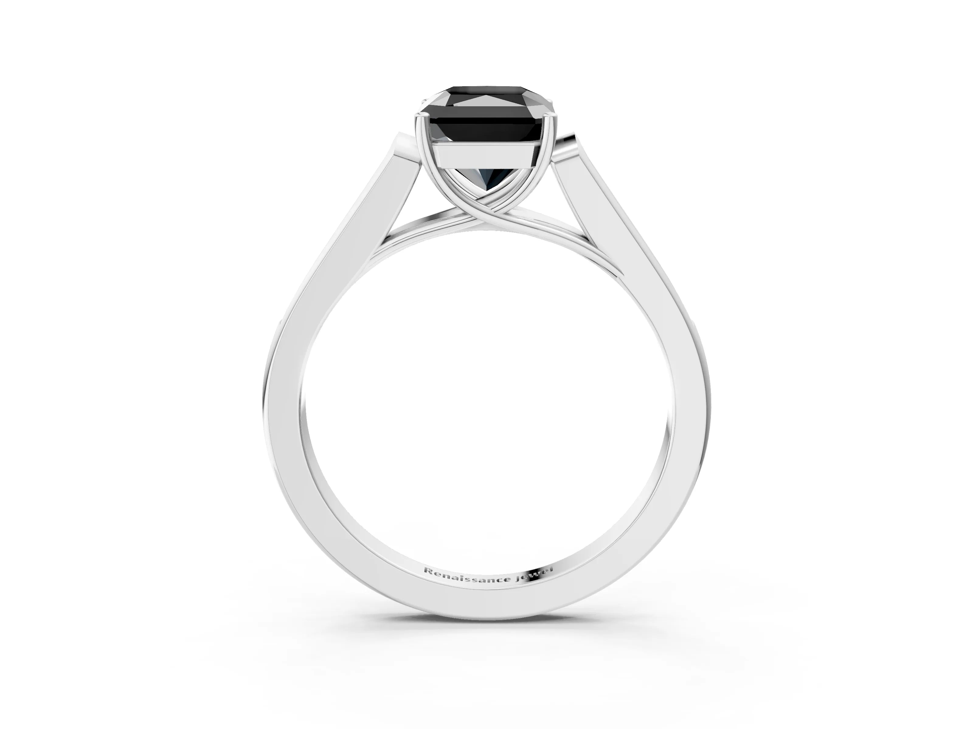 White gold Fancy Black Radiant Cut Solitaire Cathedral Diamond Engagement Ring with Channel-Set Band and Four-Prong Setting_6