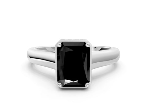 White gold Fancy Black Radiant Cut Solitaire Diamond Engagement Ring with Four-Prong Setting and Tapered Band_12