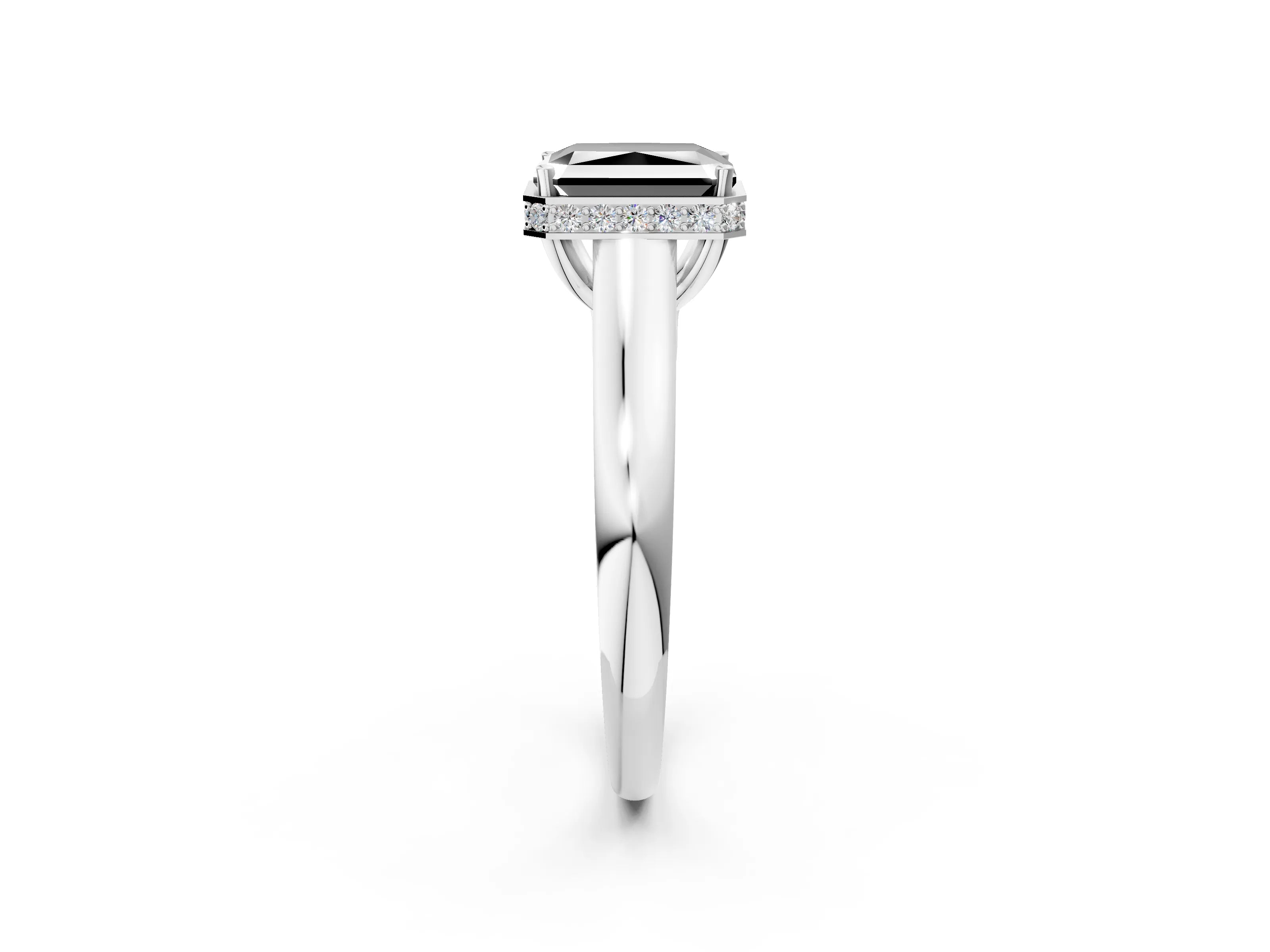 White gold Fancy Black Radiant Cut Solitaire Diamond Engagement Ring with Four-Prong Setting and Tapered Band_14