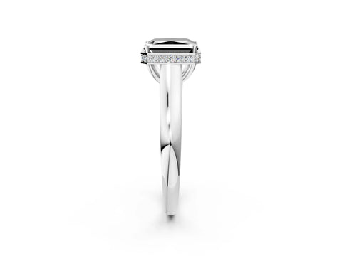 White gold Fancy Black Radiant Cut Solitaire Diamond Engagement Ring with Four-Prong Setting and Tapered Band_14