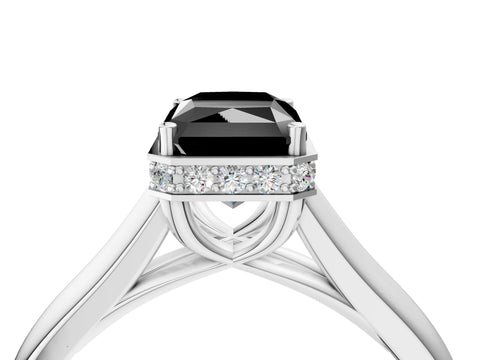 White gold Fancy Black Radiant Cut Solitaire Diamond Engagement Ring with Four-Prong Setting and Tapered Band_16