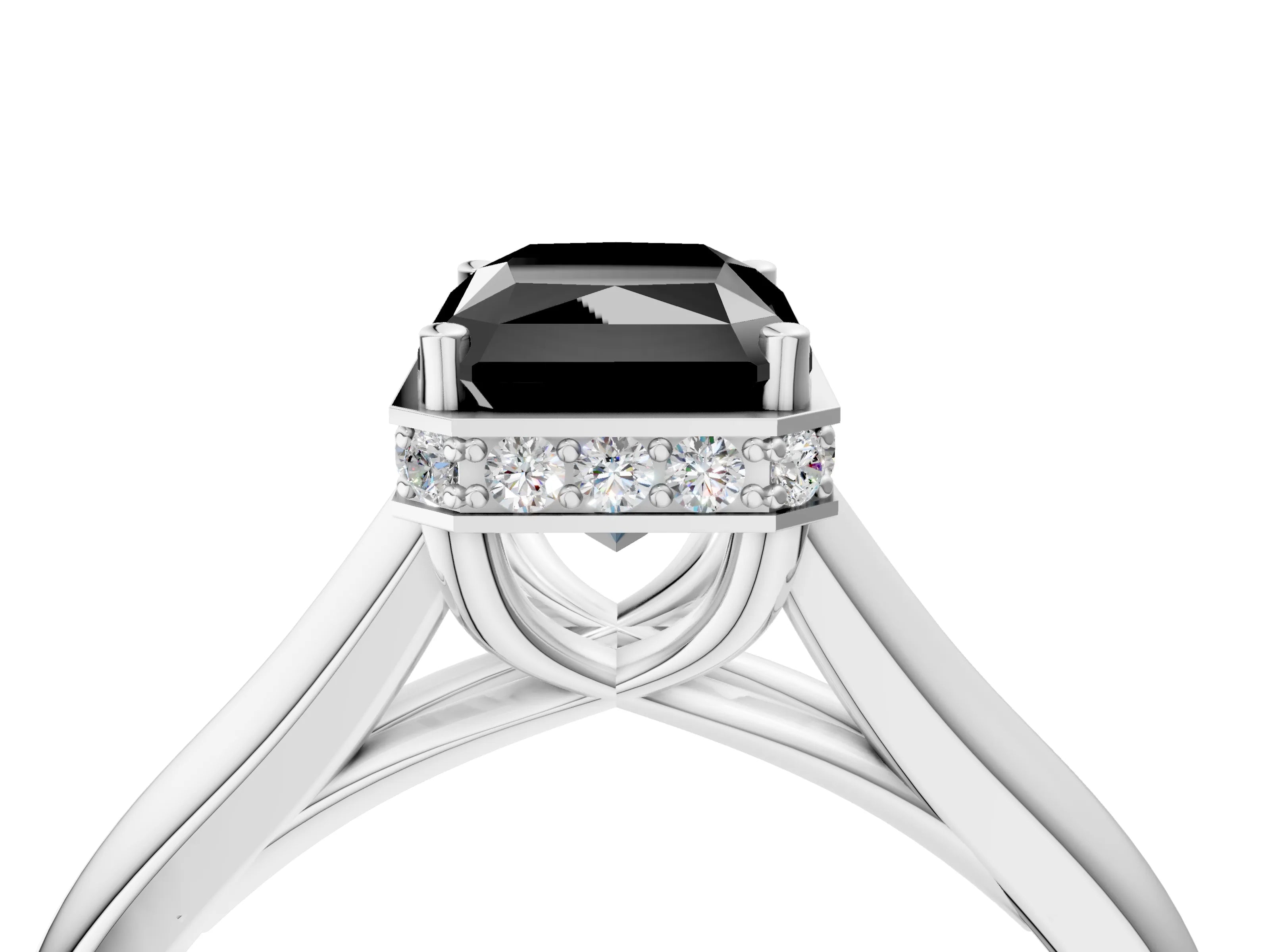 White gold Fancy Black Radiant Cut Solitaire Diamond Engagement Ring with Four-Prong Setting and Tapered Band_16