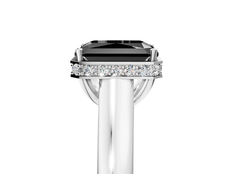 White gold Fancy Black Radiant Cut Solitaire Diamond Engagement Ring with Four-Prong Setting and Tapered Band_17