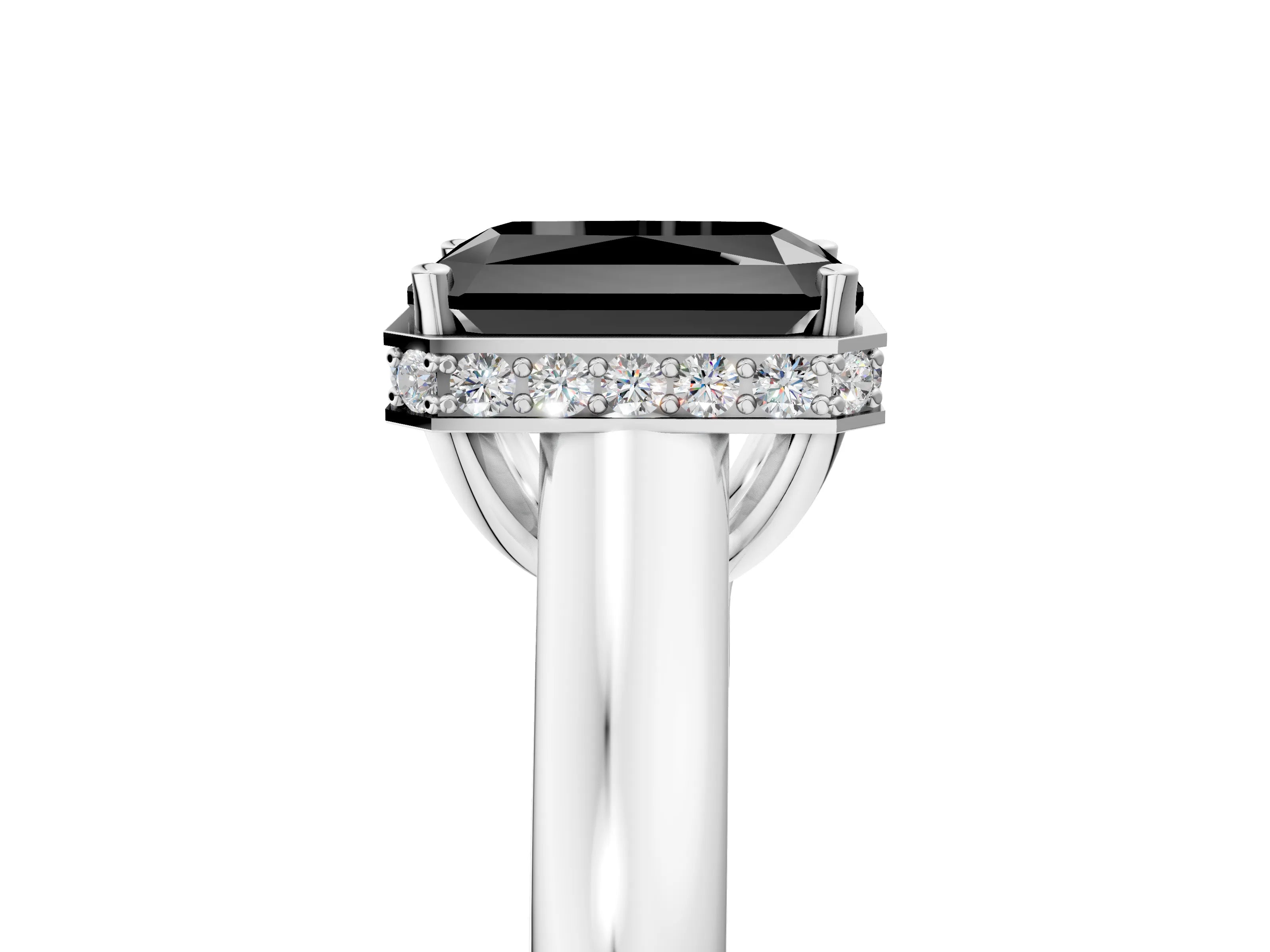 White gold Fancy Black Radiant Cut Solitaire Diamond Engagement Ring with Four-Prong Setting and Tapered Band_17