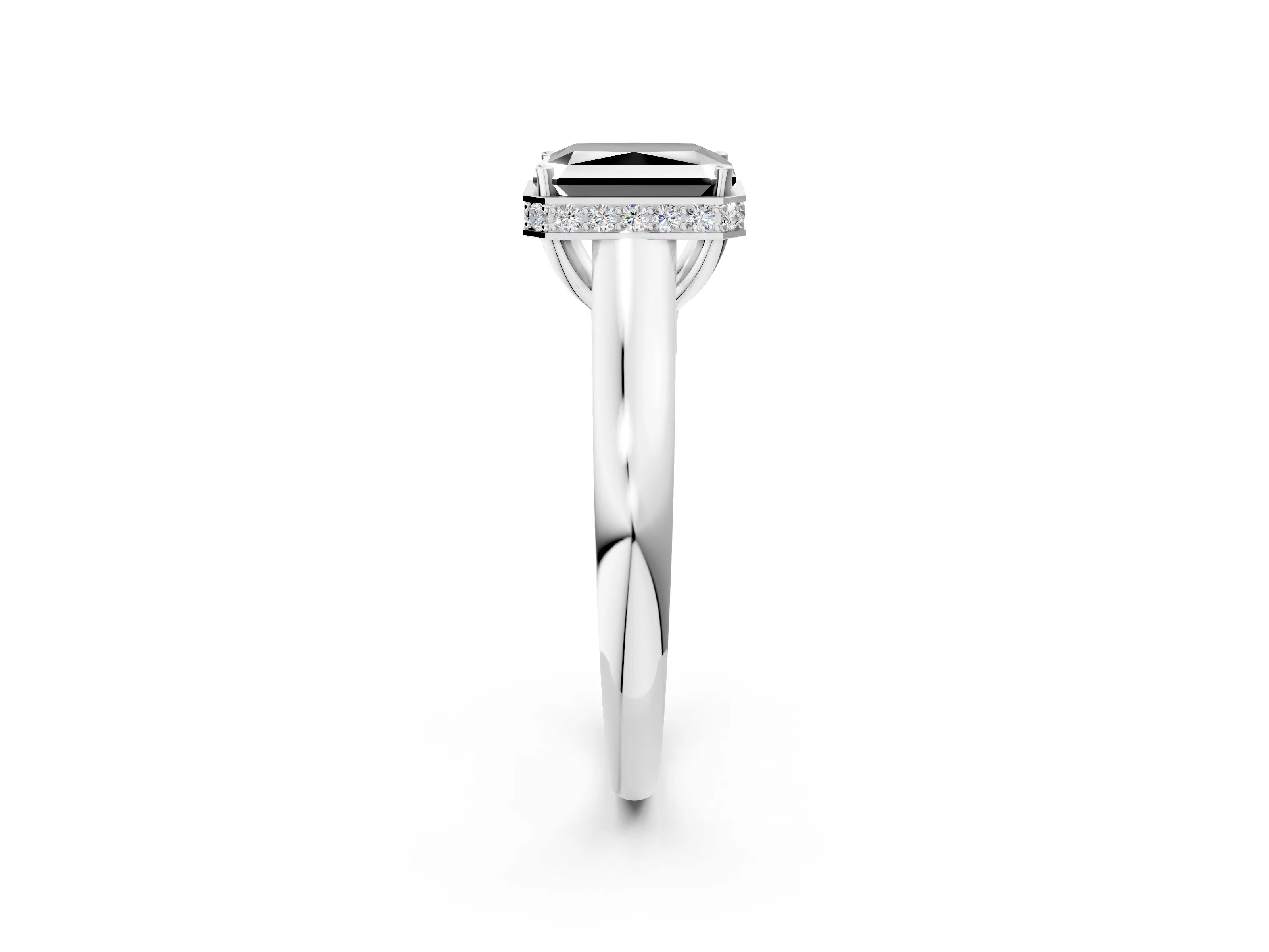 White gold Fancy Black Radiant Cut Solitaire Diamond Engagement Ring with Four-Prong Setting and Tapered Band_2