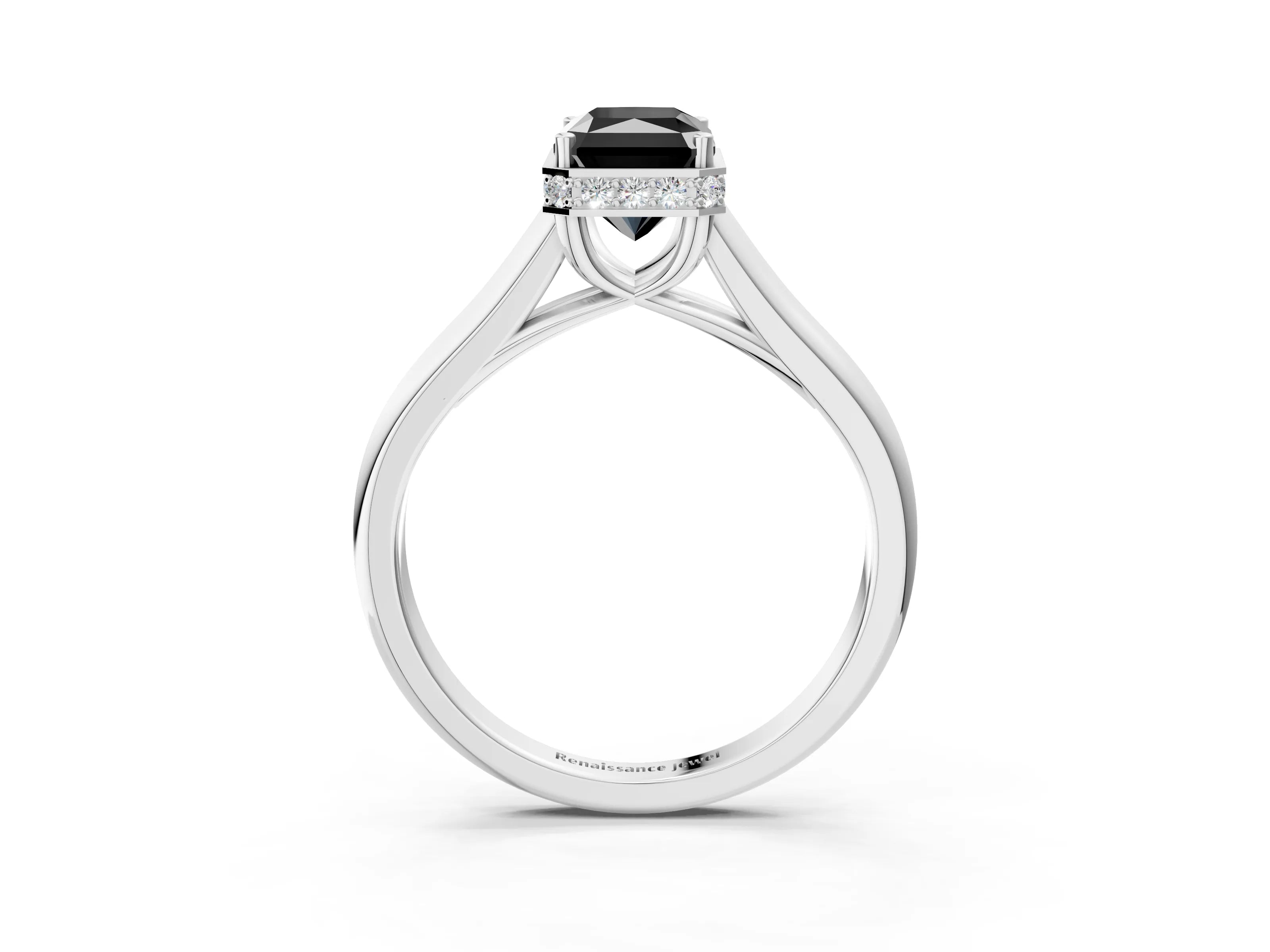 White gold Fancy Black Radiant Cut Solitaire Diamond Engagement Ring with Four-Prong Setting and Tapered Band_3