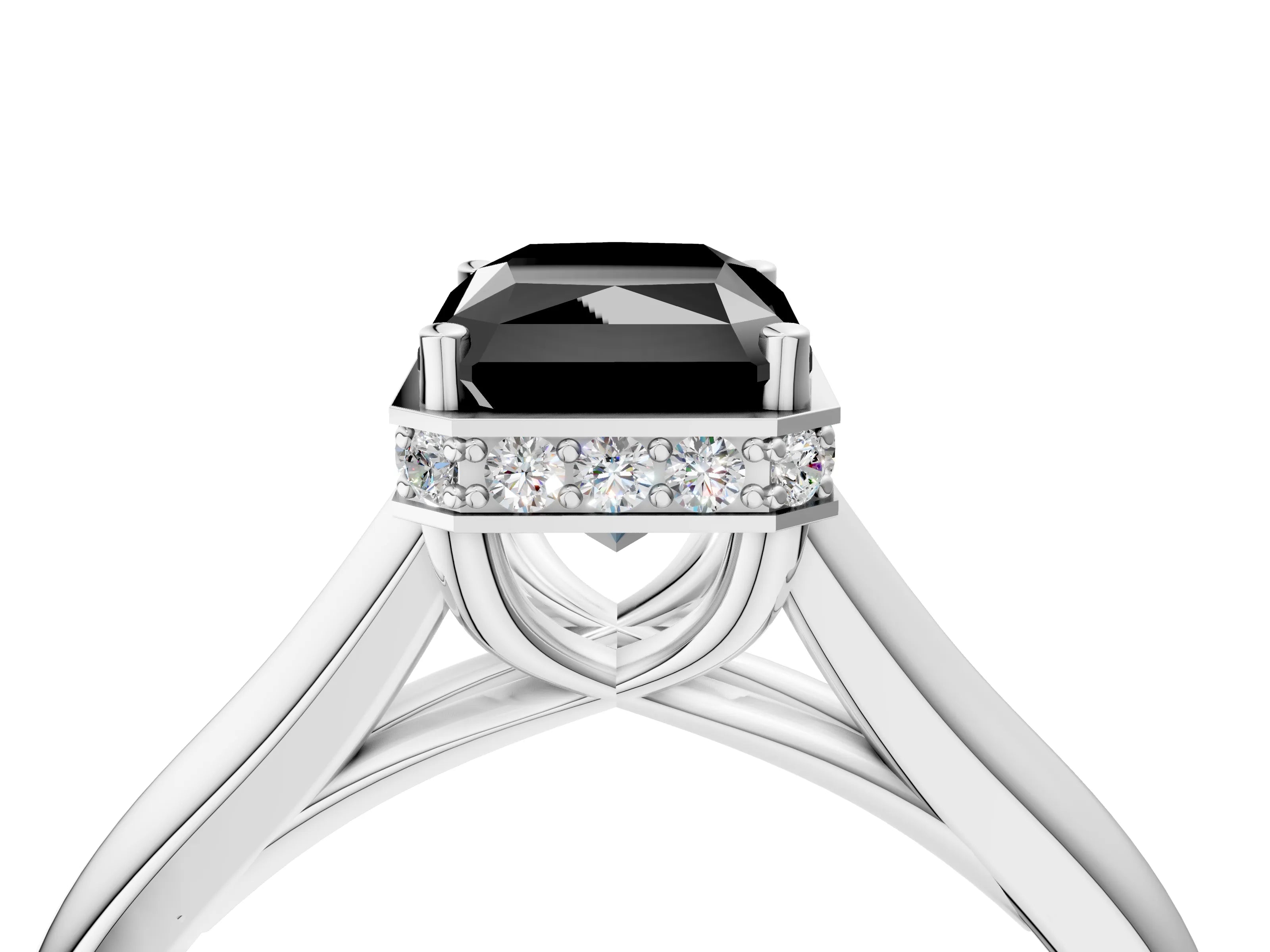 White gold Fancy Black Radiant Cut Solitaire Diamond Engagement Ring with Four-Prong Setting and Tapered Band_4