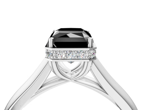 White gold Fancy Black Radiant Cut Solitaire Diamond Engagement Ring with Four-Prong Setting and Tapered Band_4