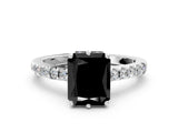 White gold Fancy Black Radiant Cut Solitaire Diamond Engagement Ring with Pavé Band and Six-Prong Setting_12