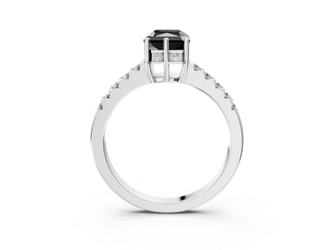 White gold Fancy Black Radiant Cut Solitaire Diamond Engagement Ring with Pavé Band and Six-Prong Setting_15