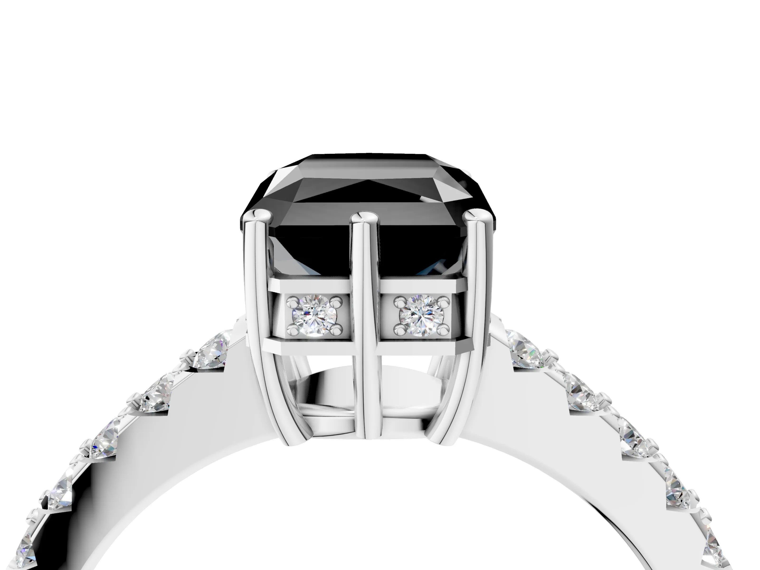 White gold Fancy Black Radiant Cut Solitaire Diamond Engagement Ring with Pavé Band and Six-Prong Setting_16