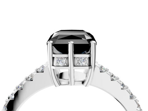 White gold Fancy Black Radiant Cut Solitaire Diamond Engagement Ring with Pavé Band and Six-Prong Setting_16