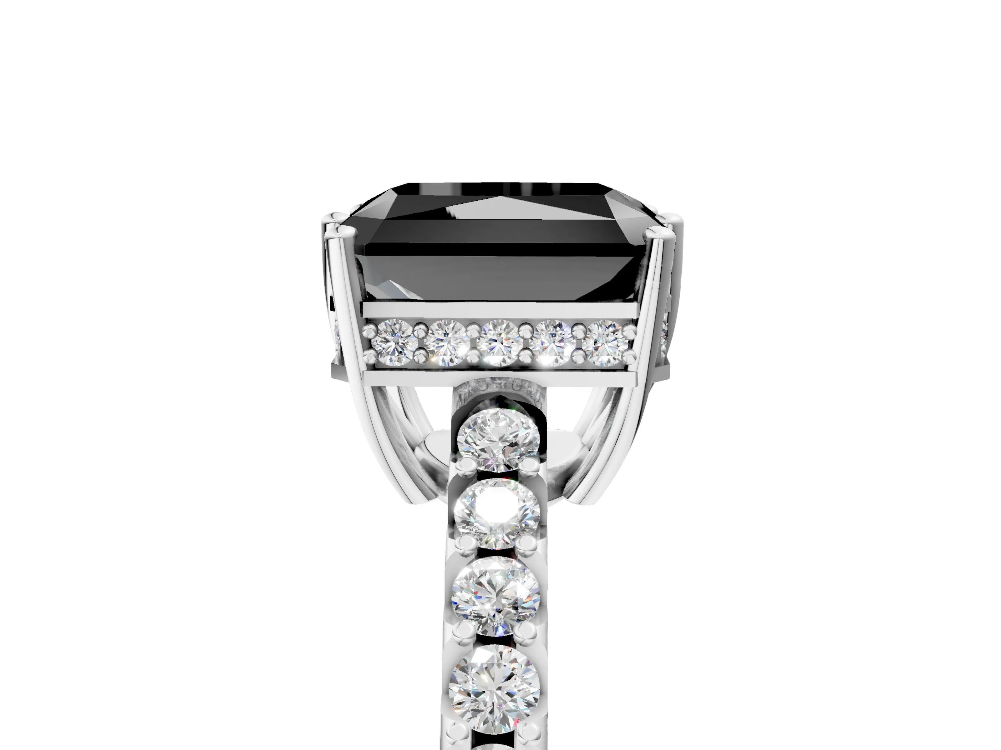 White gold Fancy Black Radiant Cut Solitaire Diamond Engagement Ring with Pavé Band and Six-Prong Setting_17