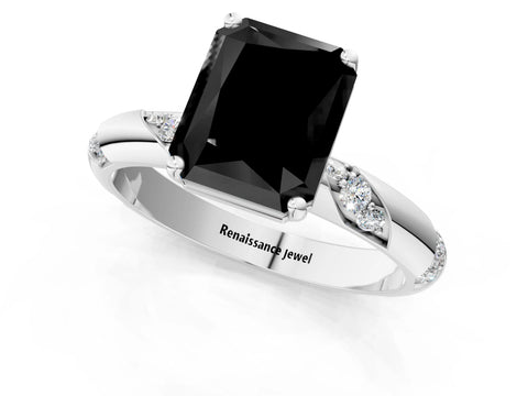 White gold Fancy Black Radiant Cut Solitaire Diamond Engagement Ring with Twisted Pave Band and Four-Prong Setting_20