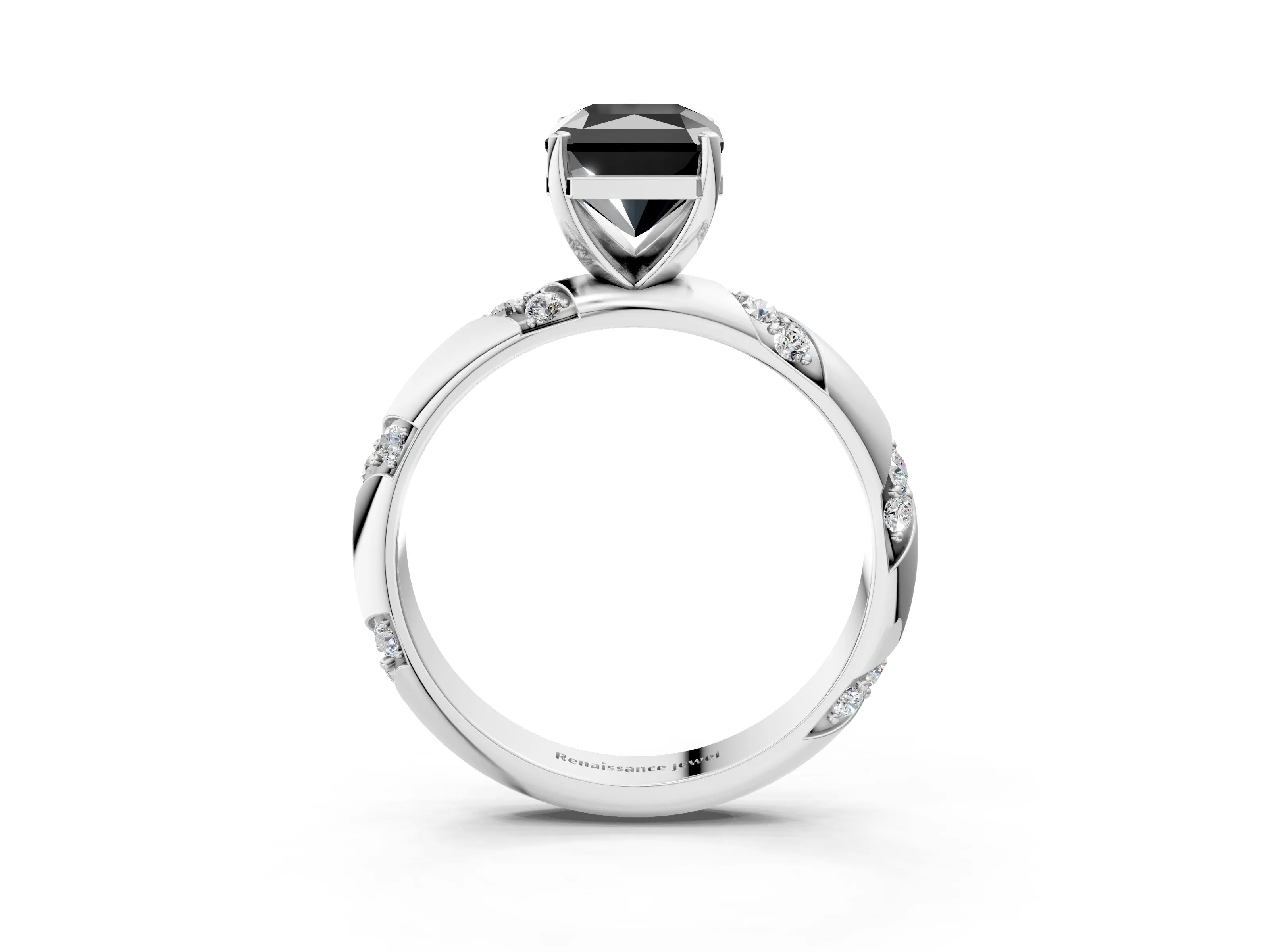White gold Fancy Black Radiant Cut Solitaire Diamond Engagement Ring with Twisted Pave Band and Four-Prong Setting_22