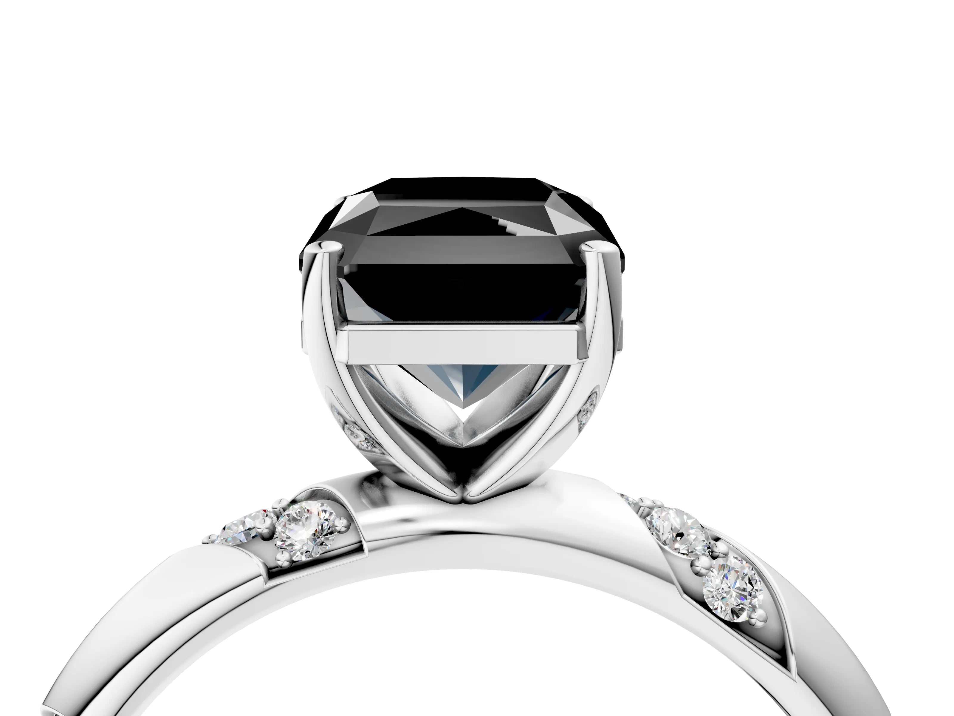 White gold Fancy Black Radiant Cut Solitaire Diamond Engagement Ring with Twisted Pave Band and Four-Prong Setting_23